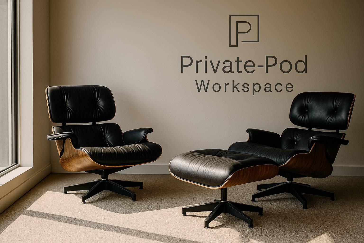 Elegant lounge area with plush seating, muted tones and a subtle metallic accent wall